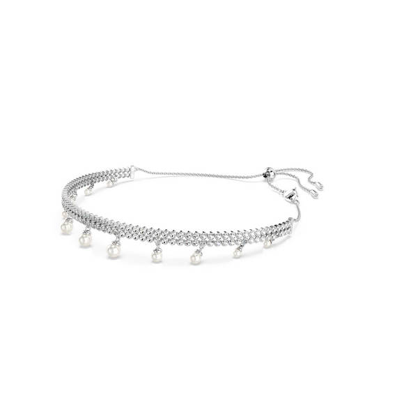 Ariana Grande x Swarovski Crystal Pearl Choker, Bijeli, Srebrni ton